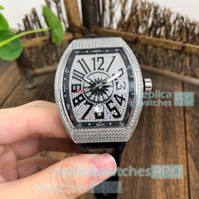 Swiss Copy Franck Muller Vanguard Classic Black & Silver Diamond Watch